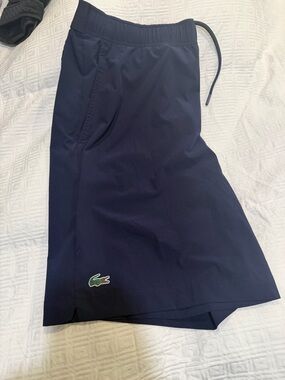 Lacoste Men's Dark Blue Athletic Swim Shorts with Croc Logo